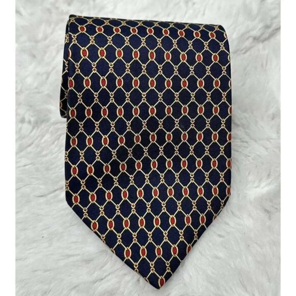 Brooks‎ Brothers Makers Mens Necktie Tie Blue Red Gold Chain Links Print silk